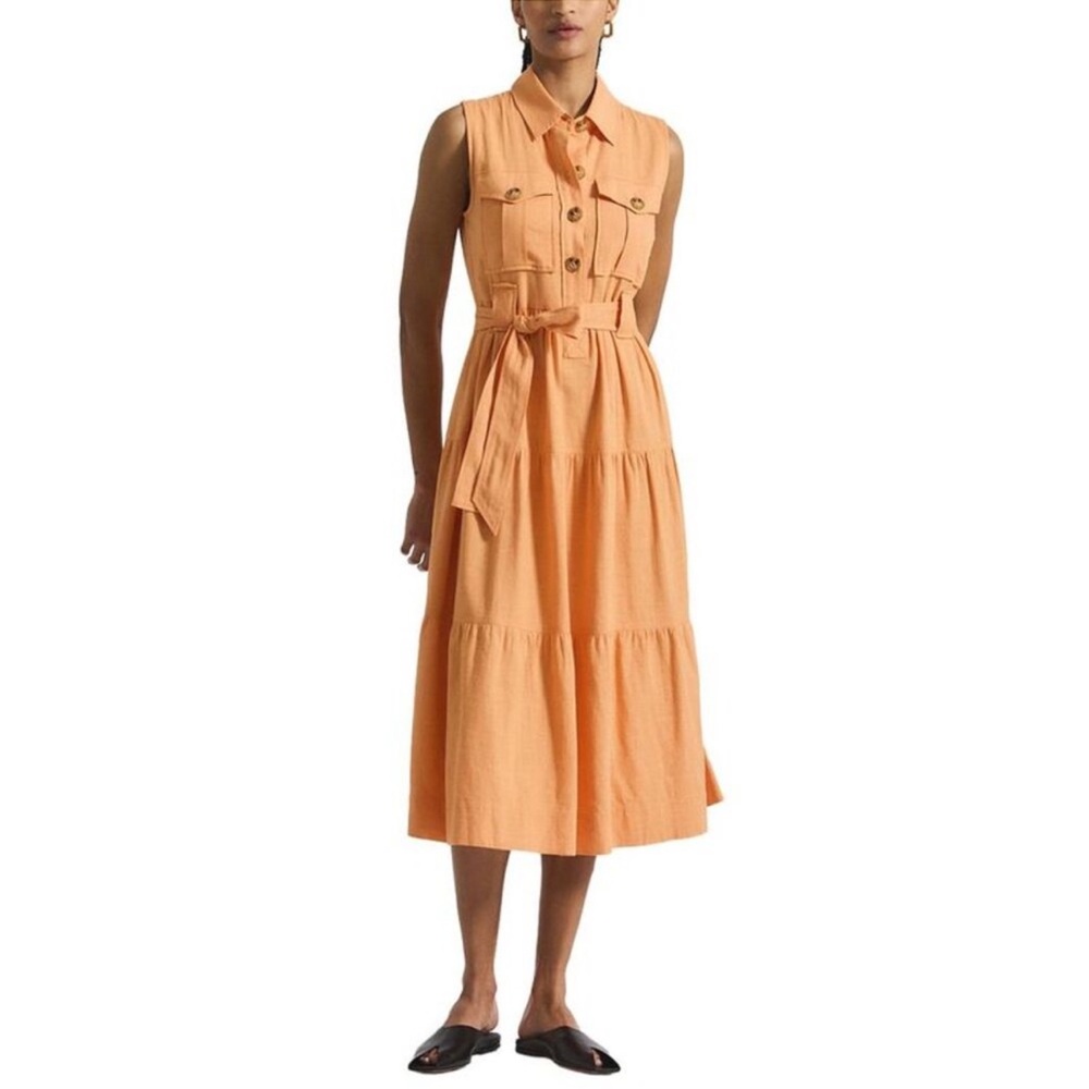 Derek Lam 10 Crosby Florence Sleeveless Shirt Dress ~ Papaya ~ Women's 12